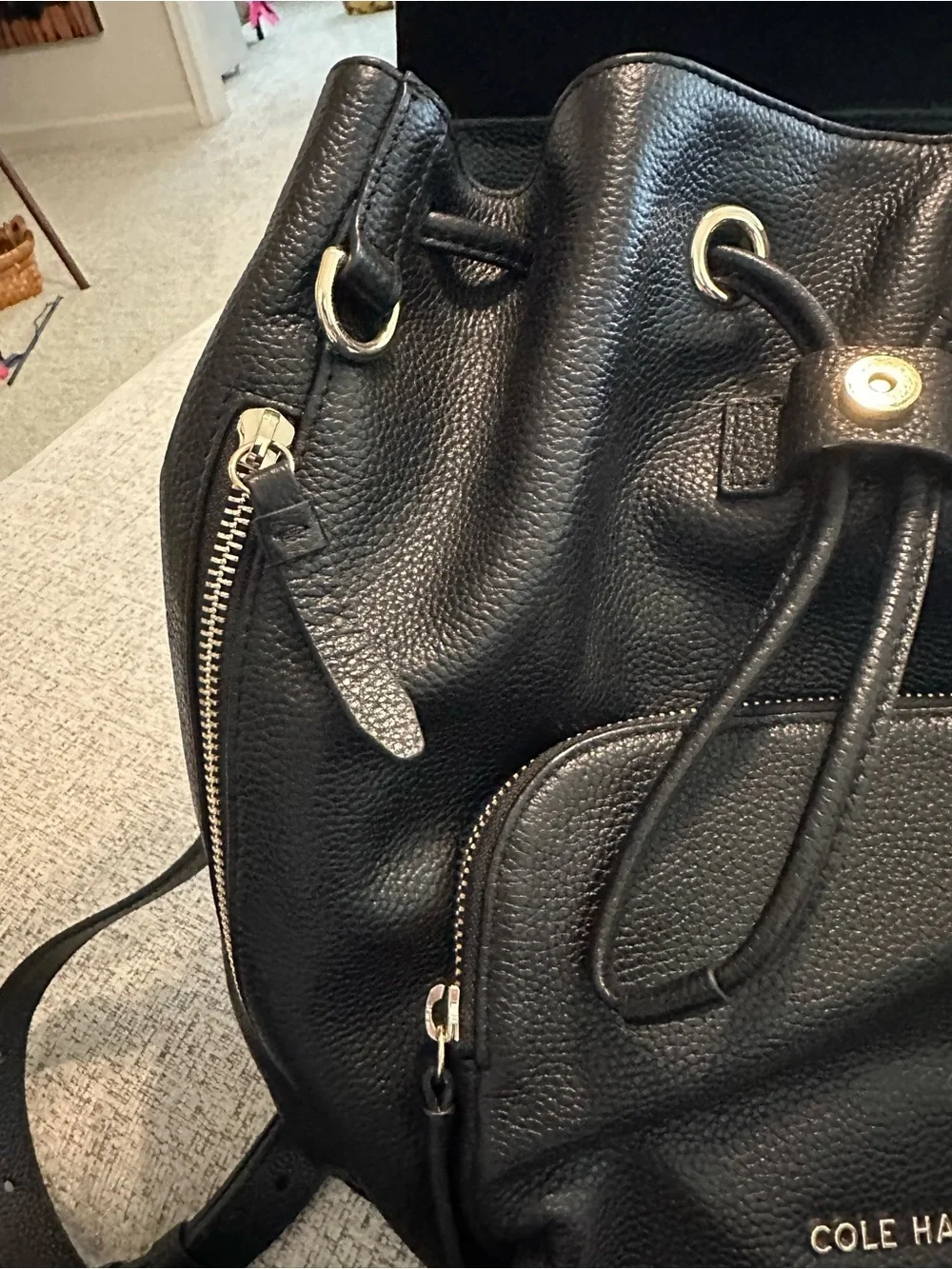 Cole Haan Black Pebbled Leather Backpack